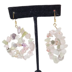 18k Gold Plated Pink Quartz Clear Quartz Swirl Green Calcite Earrings